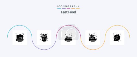 Téléchargez les illustrations : Fast Food Glyph 5 Icon Pack Including . fast food. food. fried egg. meal - en licence libre de droit