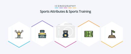 Illustration for Sports Atributes And Sports Training 25 FilledLine icon pack including soccer. game. stadium. football. lift - Royalty Free Image
