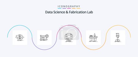 Téléchargez les illustrations : Data Science And Fabrication Lab Line 5 Icon Pack Including lab. biology. engineering. paper. printing - en licence libre de droit