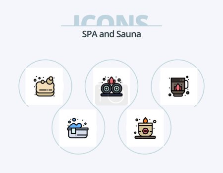 Téléchargez les illustrations : Sauna Line Filled Icon Pack 5 Icon Design. . soap. nature. liquid soap. sauna - en licence libre de droit
