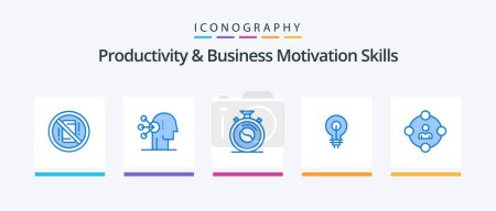 Téléchargez les illustrations : Productivity And Business Motivation Skills Blue 5 Icon Pack Including inspirating. idea. human. glow. practice. Creative Icons Design - en licence libre de droit