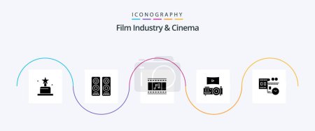 Illustration for Cenima Glyph 5 Icon Pack Including time. film stip. film. film reel. projector - Royalty Free Image