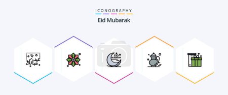 Téléchargez les illustrations : Eid Mubarak 25 FilledLine icon pack including qehwa. tea. fabric. muslim. moon - en licence libre de droit