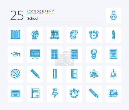 Téléchargez les illustrations : School 25 Blue Color icon pack including education. time. studies. education. alarm - en licence libre de droit