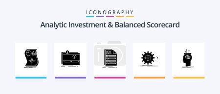 Téléchargez les illustrations : Analytic Investment And Balanced Scorecard Glyph 5 Icon Pack Including work. performance. platform. statement. file. Creative Icons Design - en licence libre de droit