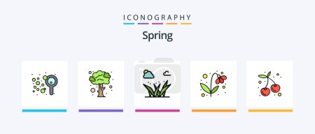Téléchargez les illustrations : Spring Line Filled 5 Icon Pack Including honey bee. bee. catkins. tree. bench. Creative Icons Design - en licence libre de droit