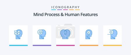 Illustration for Mind Process And Human Features Blue 5 Icon Pack Including think. idea. target. head. head. Creative Icons Design - Royalty Free Image