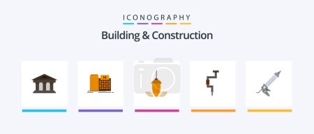 Téléchargez les illustrations : Building And Construction Flat 5 Icon Pack Including tool. drill. building. plummet. measurement. Creative Icons Design - en licence libre de droit
