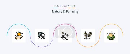 Téléchargez les illustrations : Nature And Farming Line Filled Flat 5 Icon Pack Including farm. agriculture. mountain. grains. farming - en licence libre de droit