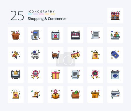 Ilustración de Shopping And Commerce 25 Line Filled icon pack including memo. store. online product. market. online - Imagen libre de derechos