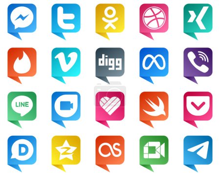 Ilustración de 20 High Quality Chat bubble style Social Media Icons such as line. rakuten. tinder. viber and meta icons. Unique and high definition - Imagen libre de derechos