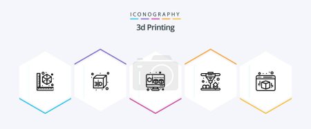 Téléchargez les illustrations : 3d Printing 25 Line icon pack including cube. 3d. 3d. laser sintering. d printing - en licence libre de droit
