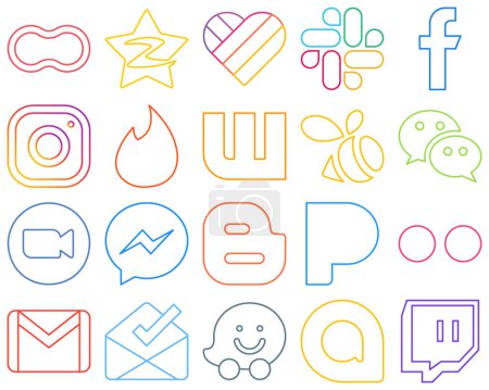 Ilustración de 20 High-Resolution Colourful Outline Social Media Icons such as wechat. wattpad. facebook. tinder and meta Fully customizable and high-quality - Imagen libre de derechos