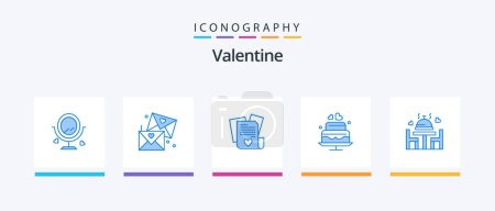 Téléchargez les illustrations : Valentine Blue 5 Icon Pack Including love. wedding. file. heart. cake. Creative Icons Design - en licence libre de droit