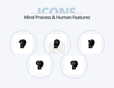 Illustration for Mind Process And Human Features Glyph Icon Pack 5 Icon Design. feelings. mind. target. control. head - Royalty Free Image