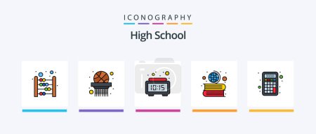 Téléchargez les illustrations : High School Line Filled 5 Icon Pack Including school. learning. trophy. knowledge. education. Creative Icons Design - en licence libre de droit