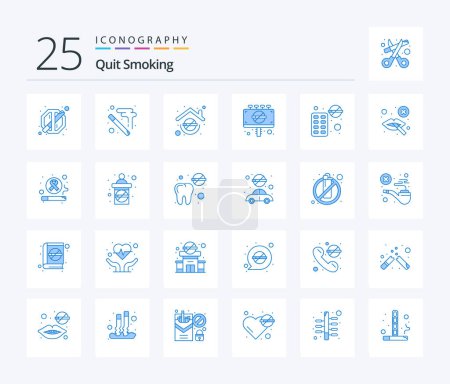Illustration for Quit Smoking 25 Blue Color icon pack including sign board. vaping. not allowed. block - Royalty Free Image