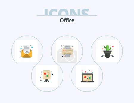 Ilustración de Office Flat Icon Pack 5 Icon Design. flower. supplies. research. printer. mail - Imagen libre de derechos