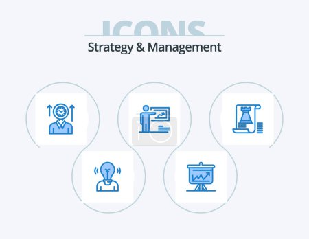 Téléchargez les illustrations : Strategy And Management Blue Icon Pack 5 Icon Design. strategy. presentation. board. hours. user - en licence libre de droit