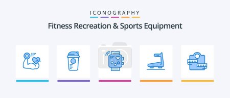 Ilustración de Fitness Recreation And Sports Equipment Blue 5 Icon Pack Including treadmill. running. thermo. machine. heartbeat. Creative Icons Design - Imagen libre de derechos