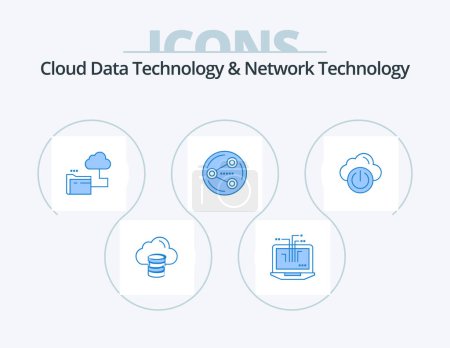 Téléchargez les illustrations : Cloud Data Technology And Network Technology Blue Icon Pack 5 Icon Design. power. media. cloud. social. share - en licence libre de droit