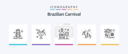 Téléchargez les illustrations : Brazilian Carnival Line 5 Icon Pack Including costume. glasses. calligraphy. juice. coconut. Creative Icons Design - en licence libre de droit