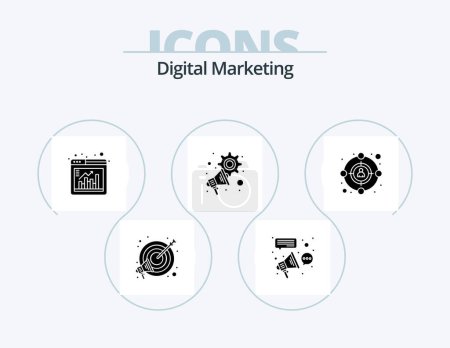 Téléchargez les illustrations : Digital Marketing Glyph Icon Pack 5 Icon Design. audience. megaphone. connection. marketing. chart - en licence libre de droit
