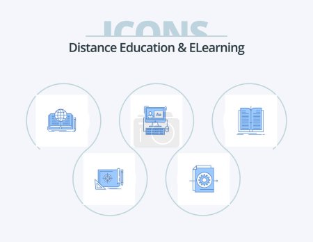 Illustration for Distance Education And Elearning Blue Icon Pack 5 Icon Design. editing. screen. settings. computer. story - Royalty Free Image