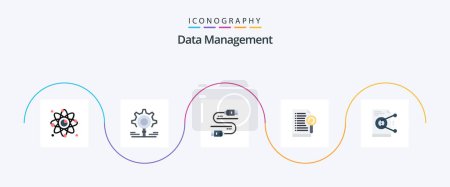 Illustration for Data Management Flat 5 Icon Pack Including file. search. setting. file. share - Royalty Free Image