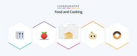 Téléchargez les illustrations : Food 25 Flat icon pack including . apple. doughnut - en licence libre de droit