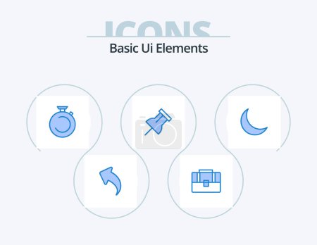 Ilustración de Basic Ui Elements Blue Icon Pack 5 Icon Design. night. reminder. camposs. pin. watch - Imagen libre de derechos