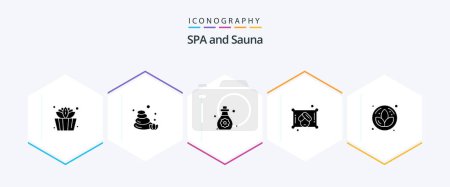 Téléchargez les illustrations : Sauna 25 Glyph icon pack including . sauna. soft skin. flower. sauna - en licence libre de droit