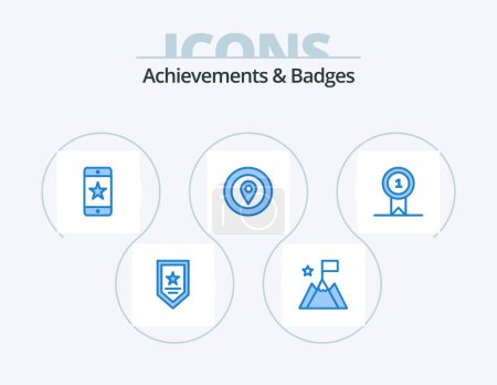 Illustration for Achievements and Badges Blue Icon Pack 5 Icon Design. awardst. star. achievements. prize. location - Royalty Free Image