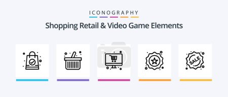 Téléchargez les illustrations : Shoping Retail And Video Game Elements Line 5 Icon Pack Including . explosive. shop. bomb. type. Creative Icons Design - en licence libre de droit