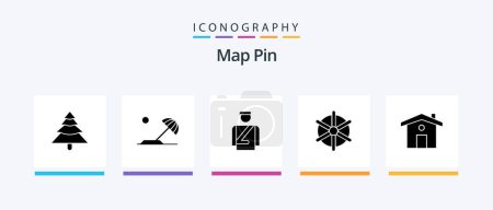 Illustration for Map Pin Glyph 5 Icon Pack Including travel. home. hotel. wheel. ship. Creative Icons Design - Royalty Free Image