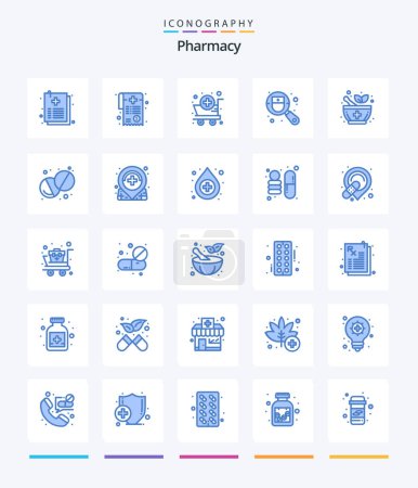 Illustration for Creative Pharmacy 25 Blue icon pack  Such As pharmacy. search. cart. medical. checkup - Royalty Free Image