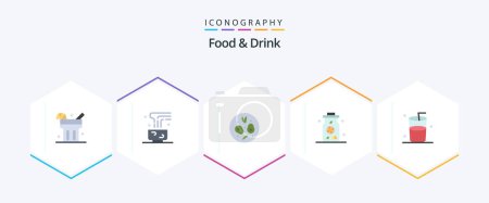 Illustration for Food And Drink 25 Flat icon pack including glass. drink. mug. lemon. - Royalty Free Image