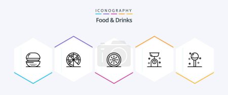 Téléchargez les illustrations : Food and Drinks 25 Line icon pack including drinks. kitchen balance. food. kitchen. food - en licence libre de droit