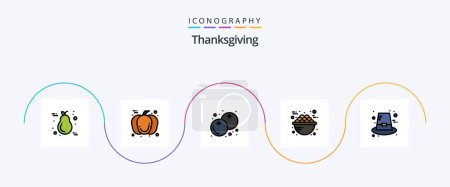Téléchargez les illustrations : Thanksgiving Line Filled Flat 5 Icon Pack Including food. porridge. day. food. thanksgiving - en licence libre de droit