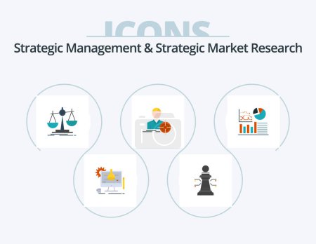Illustration for Strategic Management And Strategic Market Research Flat Icon Pack 5 Icon Design. graph. target. balance. focus. - Royalty Free Image