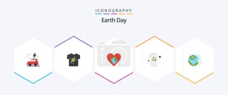 Téléchargez les illustrations : Earth Day 25 Flat icon pack including safe. eco. shirt. earth. love - en licence libre de droit