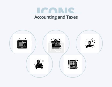 Téléchargez les illustrations : Taxes Glyph Icon Pack 5 Icon Design. income. present. sheet. gift. financial statement - en licence libre de droit
