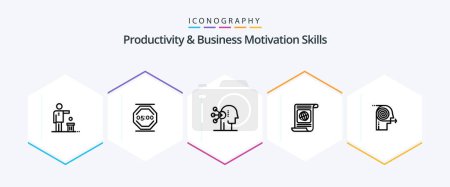 Illustration for Productivity And Business Motivation Skills 25 Line icon pack including world. objectives. work. goal. concentration - Royalty Free Image