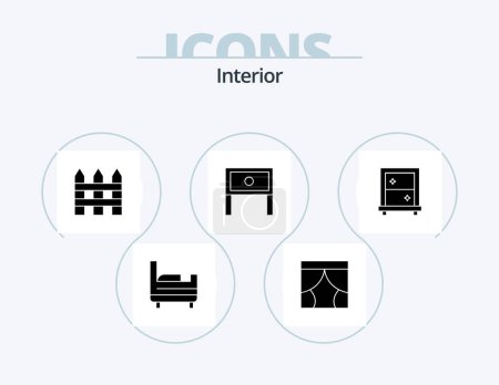 Téléchargez les illustrations : Interior Glyph Icon Pack 5 Icon Design. dressing. table. fence. interior. home - en licence libre de droit
