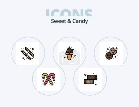 Ilustración de Sweet And Candy Line Filled Icon Pack 5 Icon Design. sweets. mardi gras. sweet. cake. food - Imagen libre de derechos