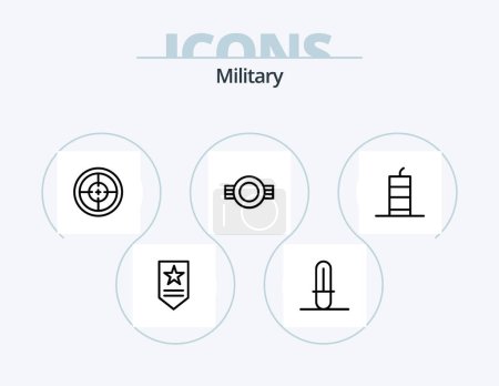 Téléchargez les illustrations : Military Line Icon Pack 5 Icon Design. badge. timer. soldier. dynamite. stripe - en licence libre de droit