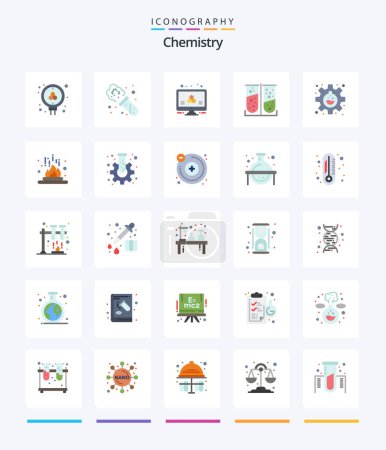 Téléchargez les illustrations : Creative Chemistry 25 Flat icon pack  Such As gear. experiment. info. laboratory test. chemical - en licence libre de droit