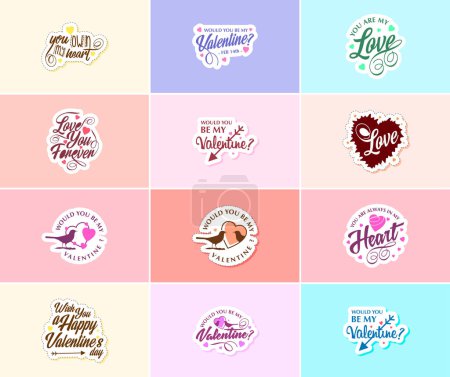 Illustration for Heartwarming Valentine's Day Typography and Graphic Design Stickers - Royalty Free Image