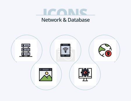 Téléchargez les illustrations : Network And Database Line Filled Icon Pack 5 Icon Design. design. app. online. page - en licence libre de droit