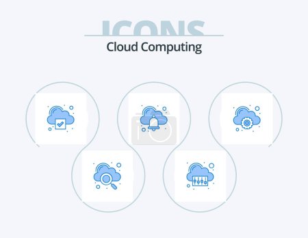 Téléchargez les illustrations : Cloud Computing Blue Icon Pack 5 Icon Design. setting. check. alarm . bell - en licence libre de droit